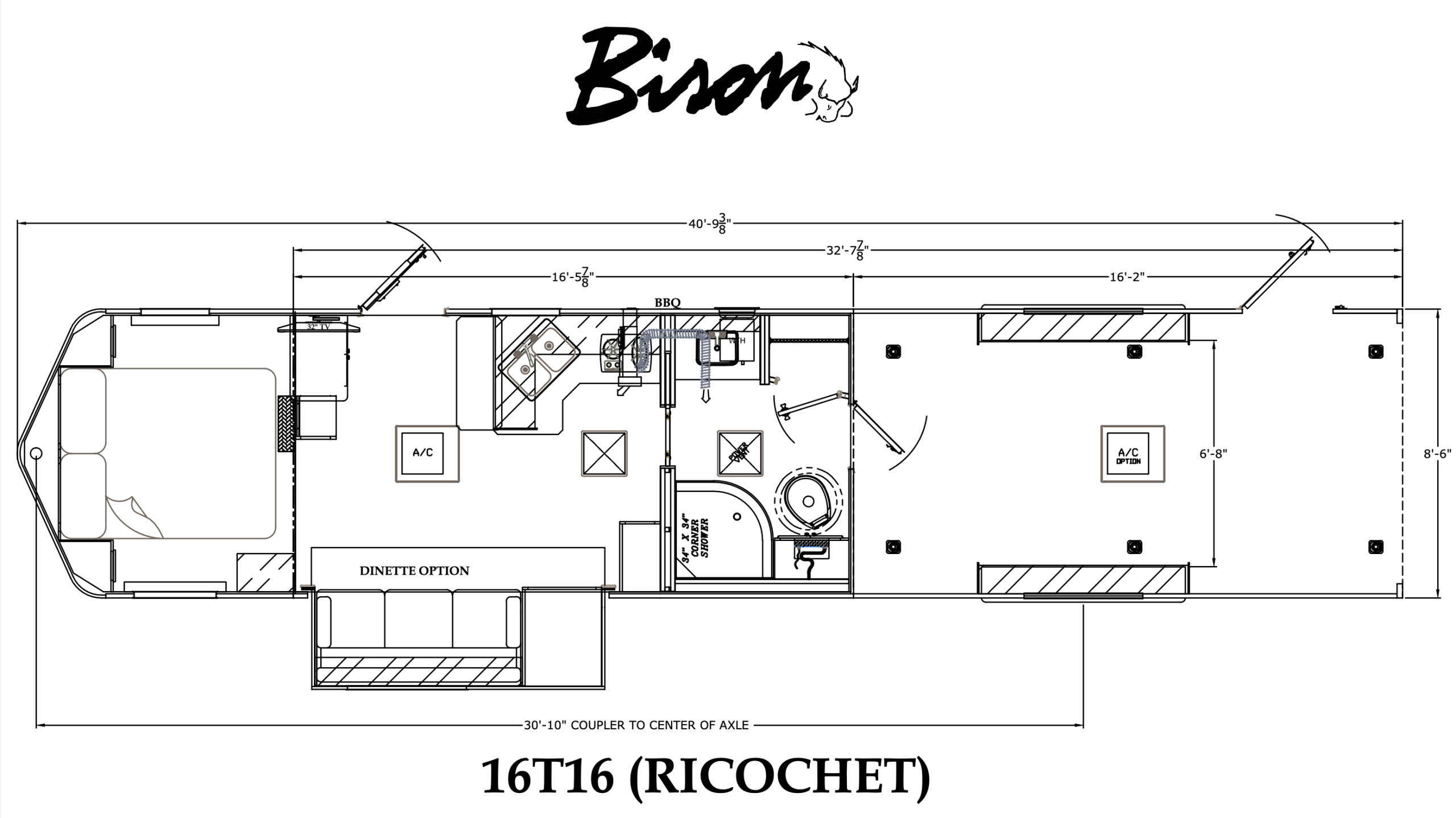 Bison Ricochet 16T16 Toy Hauler Living Quarters 16ft Cargo 16ft Shortwall slide